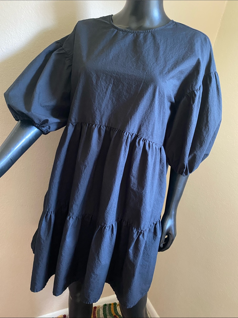 a new day Cotton Black Tiered Puff-Sleeve Casual Dress - Picture 3 of 10